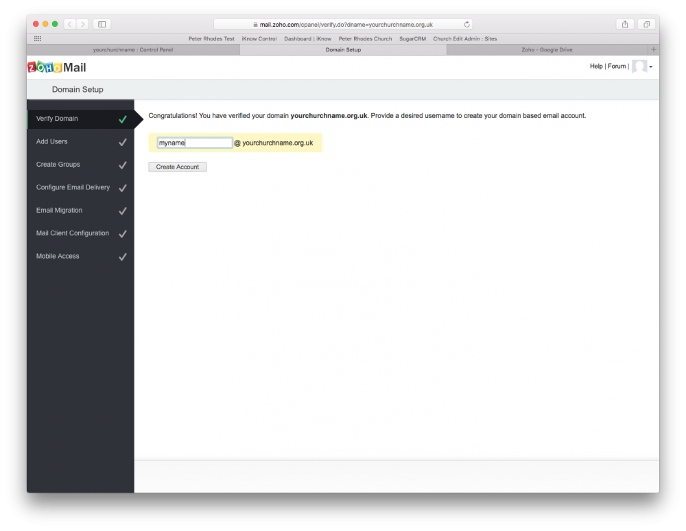 Zoho create account