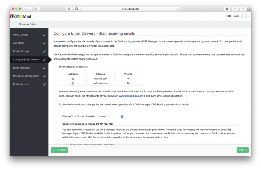 Zoho configure email